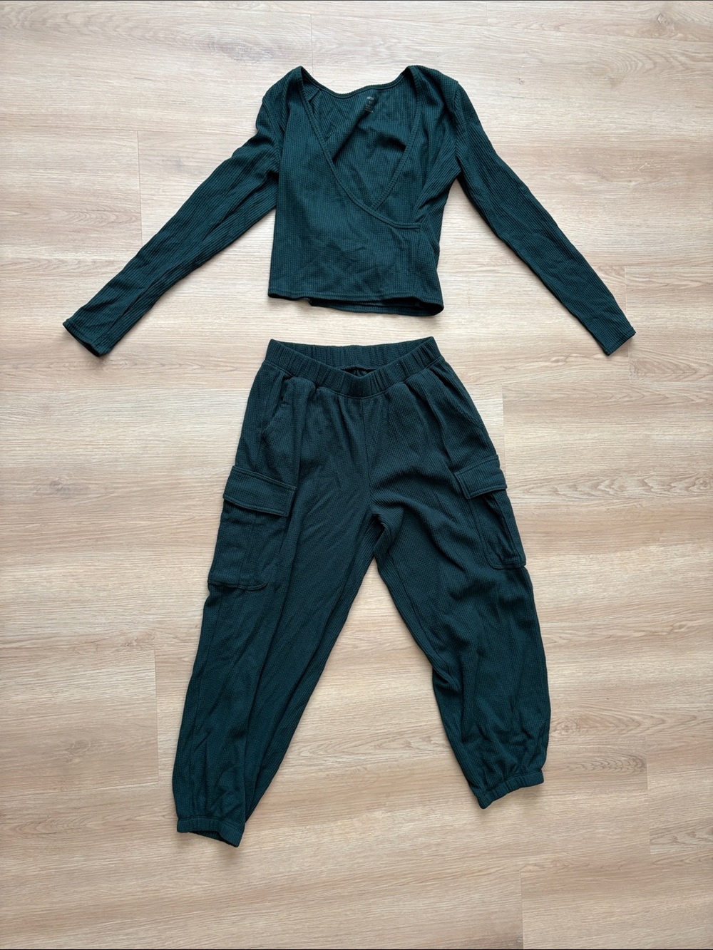 aerie Dark Green Ribbed Cargo Jogger Set